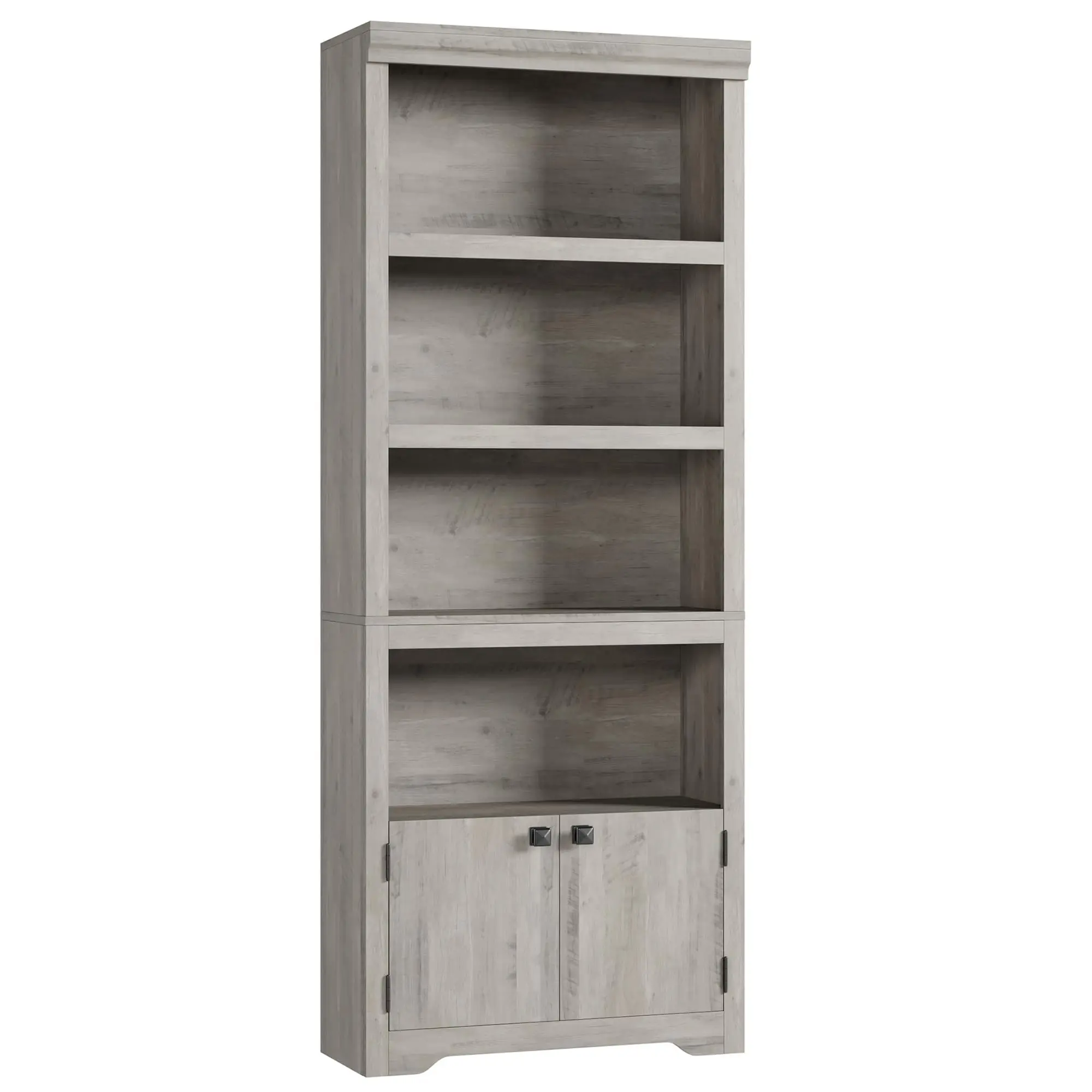 69" 5-Tier Farmhouse Bookcase with 2 Doors, Adjustable Shelves Storage Cabinet for Home Office & Living Room, Grey Carlo Wood Grain Finish