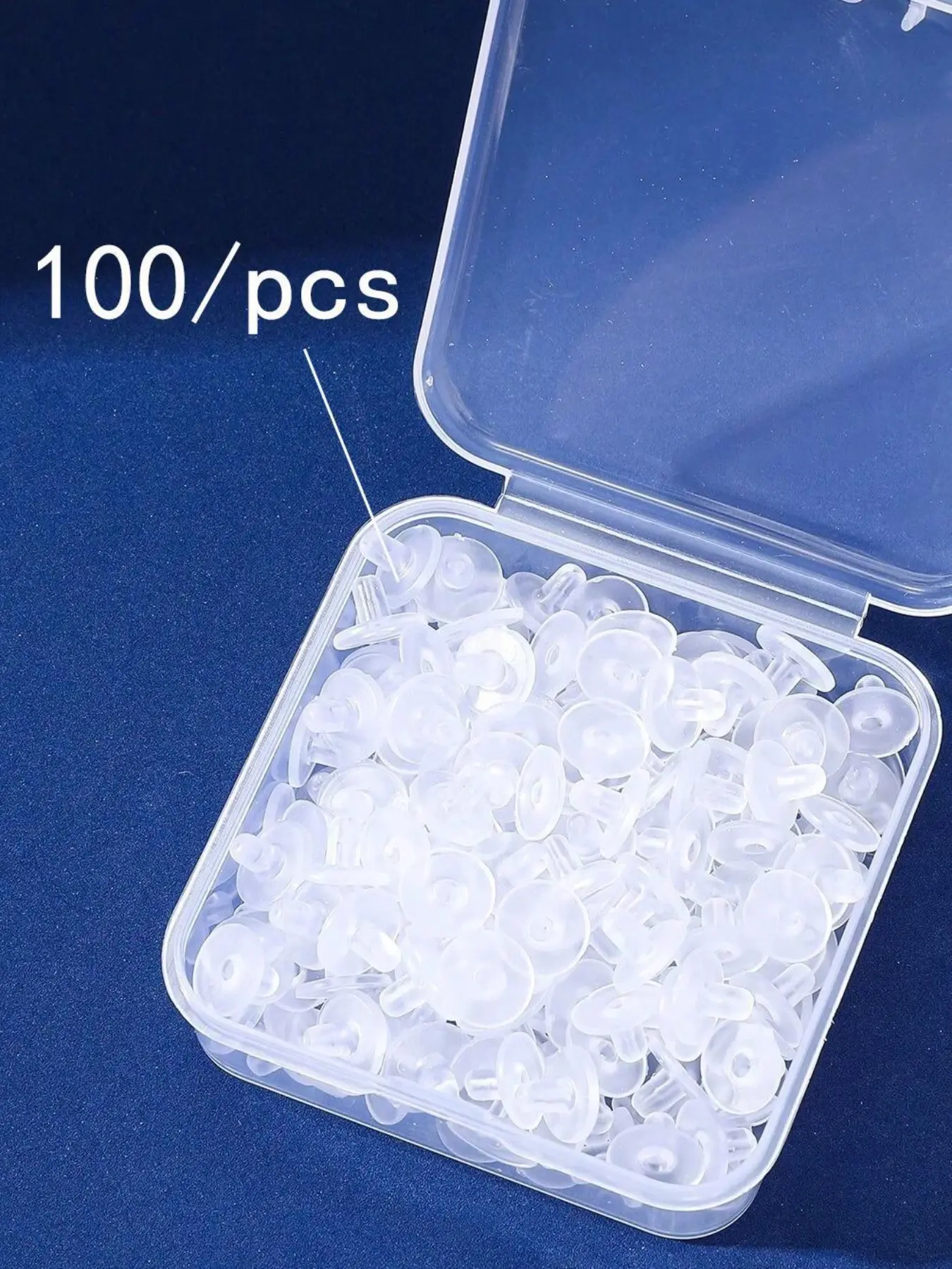 100pcs Silicone Earring Backs, Transparent Rubber Ear Stoppers, Low Allergy, Soft Padding, DIY Jewelry Accessories, Includes Storage Box