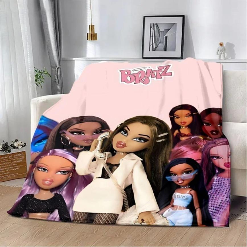 Bratz Girls Flannel Blanket Y2K Aesthetic Passion For Fashion Pink Soft Warm Throw For Gamer Room Decor Dorm Essential Bed Sofa Kids Home Holiday Gift