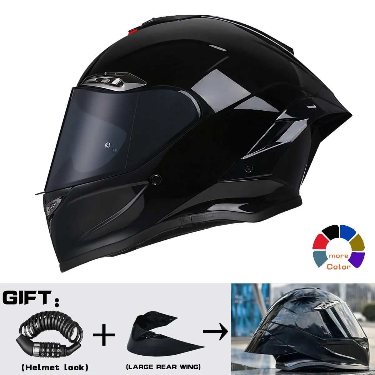 Nbtk Brand Full-Face Motorcycle Helmet, A large tail fin is given as a gift.A helmet lock is included as a gift.Abs Material with Eps Liner, Multiple Ventilation, Sunshade Lenses, Unisex All-Season Commuter Helmets
