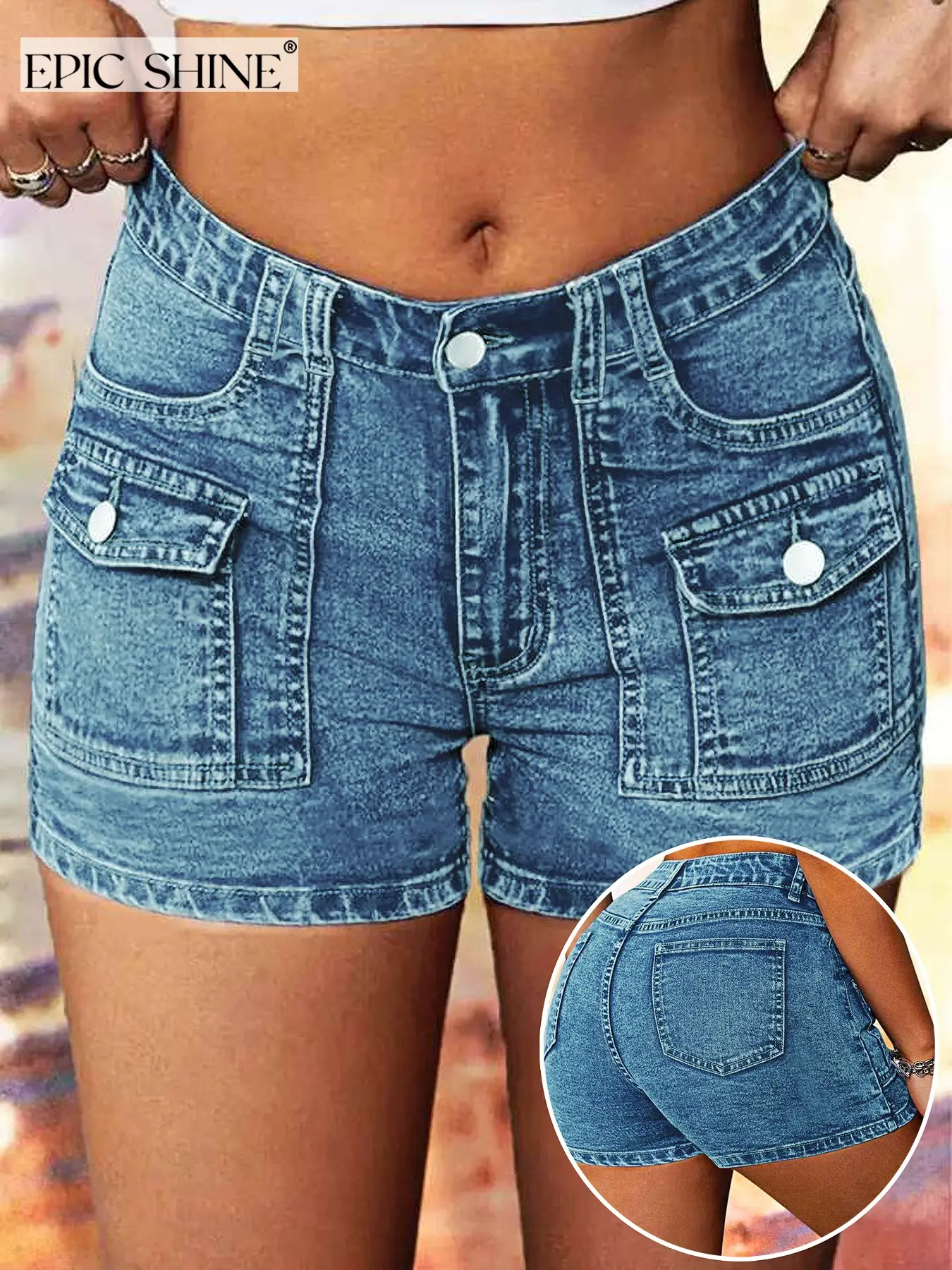 Women's Vintage High-Waisted Denim Shorts, Casual Jean Shorts, Retro Button Fly Design, Slim-Fit Knee-Length, Casual Summer, Street Fashion Style