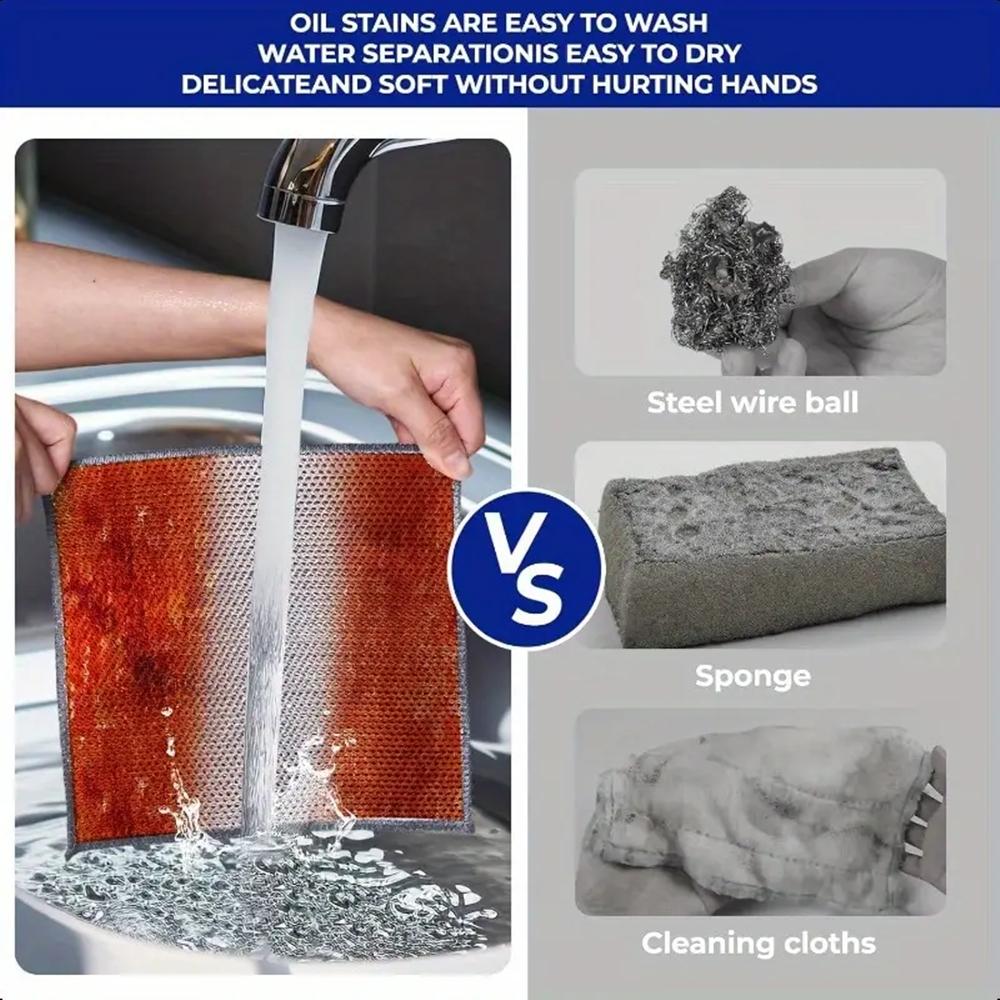 3 Layer Thickened Dish Cloth, 2/10pcs Non-scratch & Odor-free Reusable Wire Scrubber Rag, Kitchen Cleaning Tool for Sink, Stove Top, Countertop, Reusable Cleaning Cloths