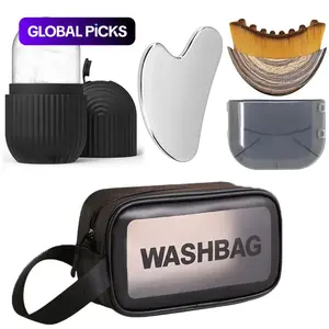 Silicone Ice Roller Set with Facial Massage Brush, Stainless Steel Gua Sha Board and Storage Bag, Facial Care Tools to Reduce Puffiness, Tighten Pores and Relieve Fatigue