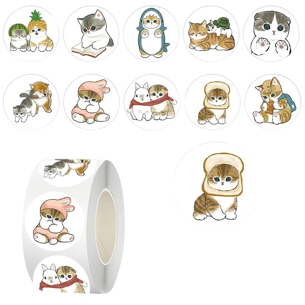 500Pcs Hand Drawn Curly Cat Roll Stickers, Kawaii Kitty Sealing Labels, Waterproof Decor Stickers for Water Bottle, Laptop, Luggage & Journal, Aesthetic DIY Craft Supplies, Cute Scrapbooking, Cute Birthday Gift for Cat Lovers