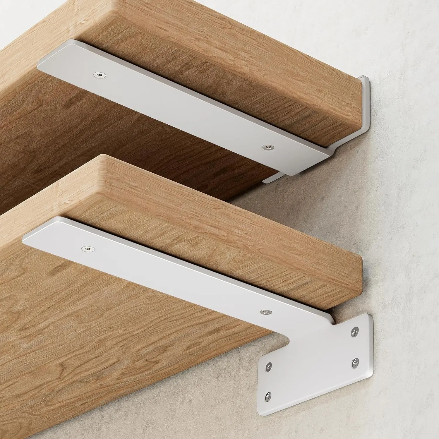 6 Inch Floating Shelf Brackets White, Hidden Invisible L Shelves Brackets, 1/5 Inch Heavy Duty Metal Industrial White Shelf Bracket Hardware Supports, 6 Pack Brackets for Wood Shelves