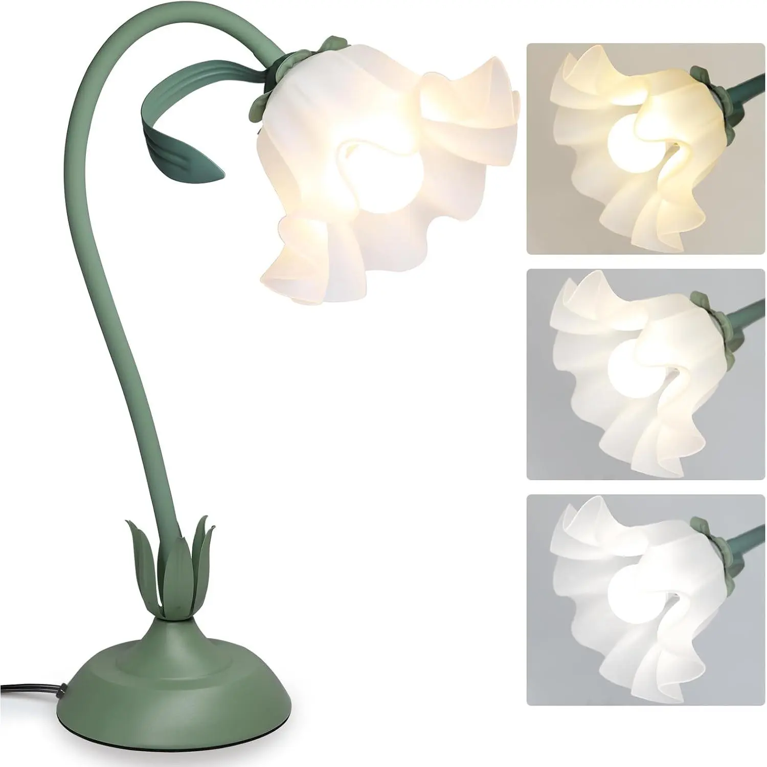 Flower Table Lamp with E26 Bulb, 3-Color Reading Light, Cute Lily Desk Lamp for Bedroom Bedside Nightstand, Adjustable Flexible DIY Floral Home Decor Lamp for Living Room Office