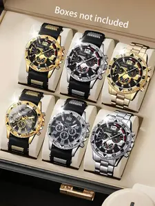 6pcs Men's Fashion Quartz Watch Set, Perfect Gift for Father's Day, Birthday, Anniversary, Stylish Analog Round Face, Zinc Alloy Case