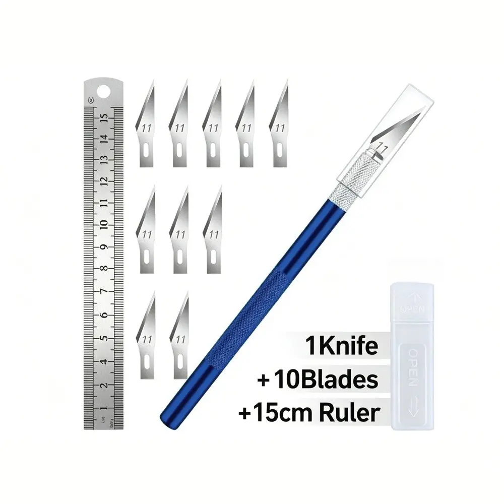 Craft Knife Set with 11 Blades and 1 Ruler Razor, Precision Cutting Tools for DIY Projects, New Hobby Exacto Blades Xacto