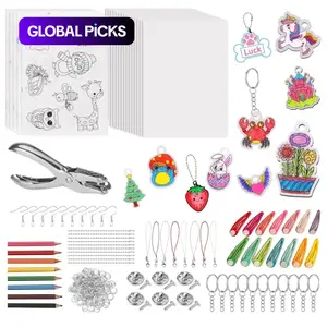 Shrinking Art Sheets Set, 148 PCS Shrinky Art Keychain Set with 20 Pcs Shrinky Paper Sheet, Hole Punch, Colorful Pencils, Keychains, Keychain for Bags, DIY Ornaments and Ring Keychains, Keychain Lanyard, Keychain Accessories, Keychain for Purse