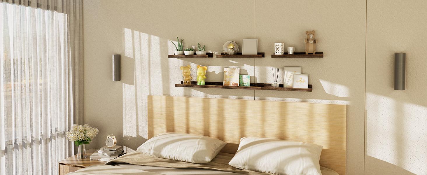 Floating Shelves for Wall, Wall Shelves for Decor Storage Set of 6, Wall Mounted Wood Shelf for Bedroom, Living Room, Bathroom, Kitchen, Picture Ledge Shelf, Brown