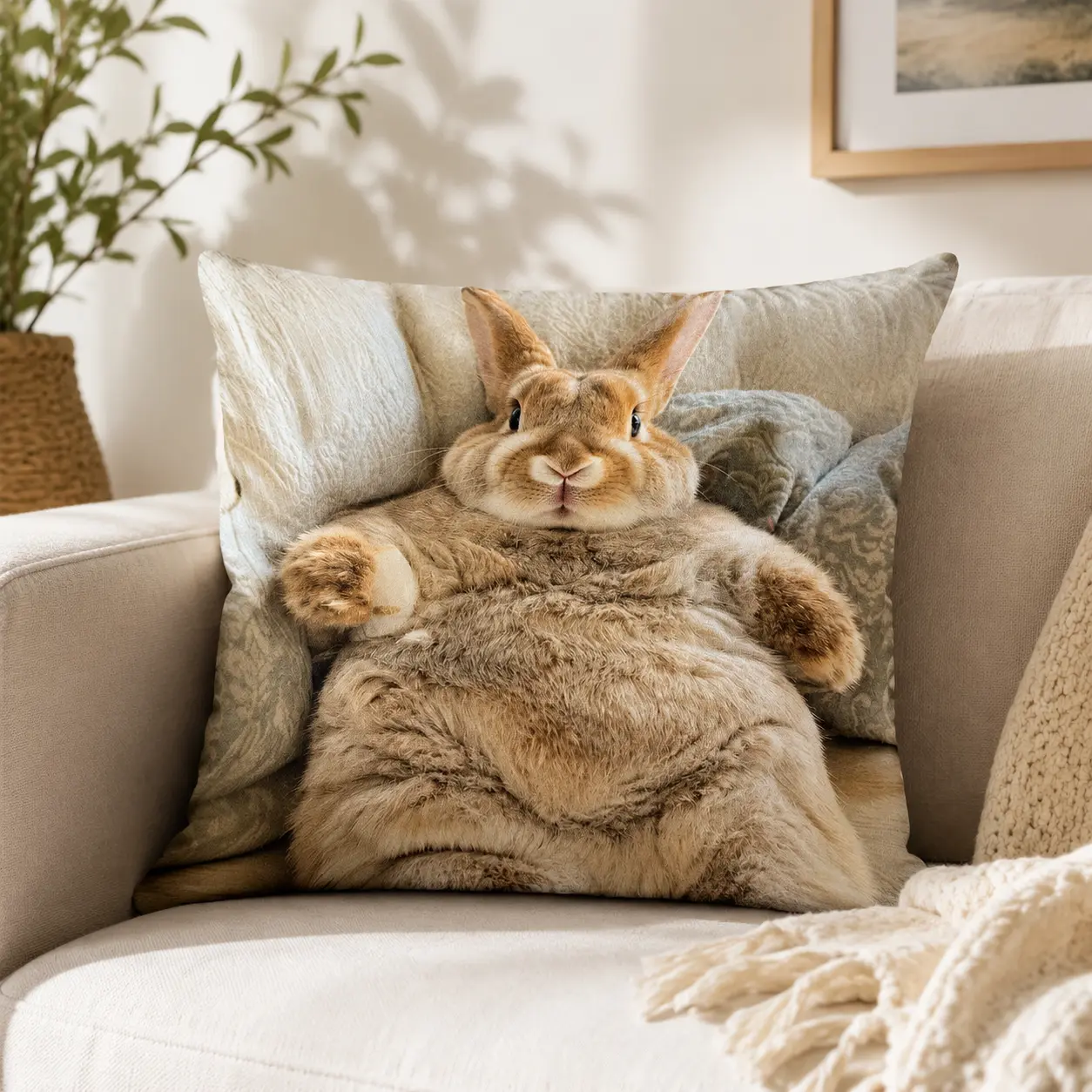 Animal Lovers' 2-Pack Whimsical Chubby Rabbit Pillow Covers - Soft Plush Double-Sided Zipper-Close Standard Size Cushion Cases for Living Room Decor