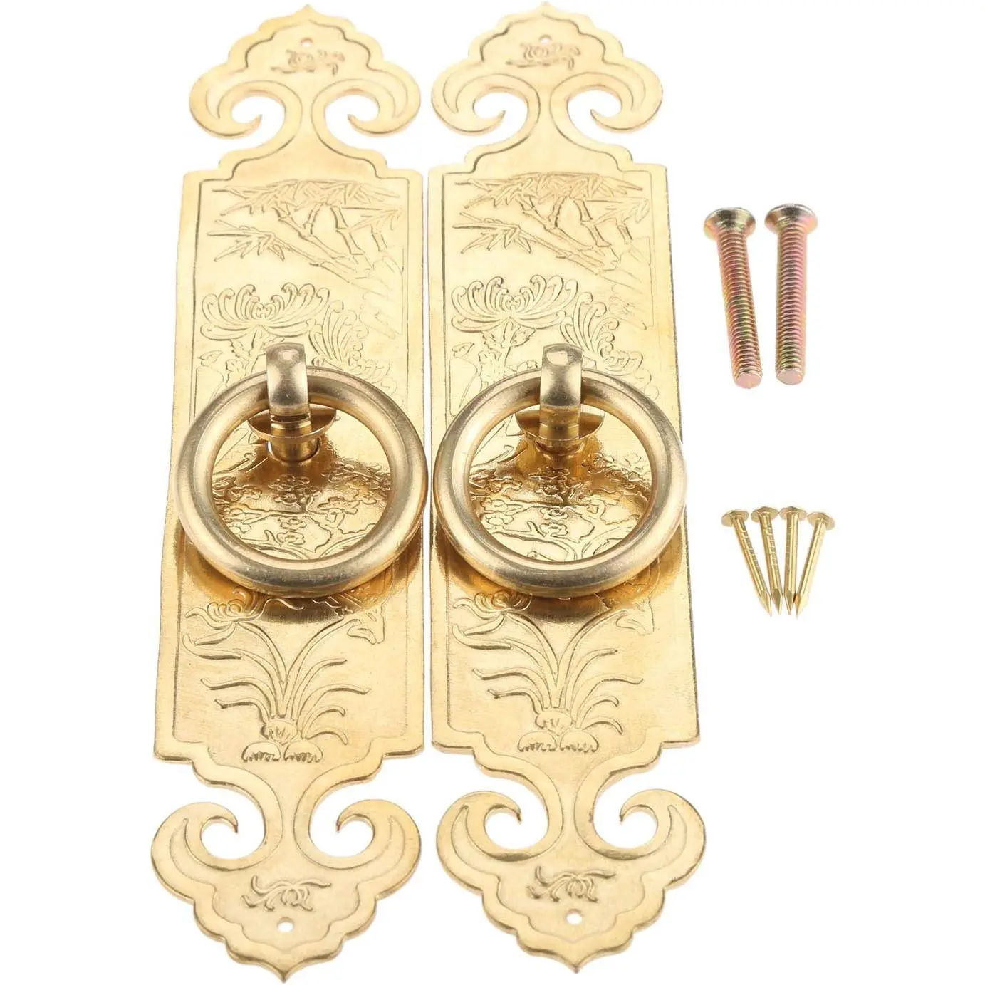 Antique Ring Pull with Plate,  2 count 15cm/5.91" Pure Copper Drawer Handles Furniture Knobs Hardware for Cabinet Dresser Closet Wardrobe Cupboard Kitchen Bedroom Decoration, with Screws