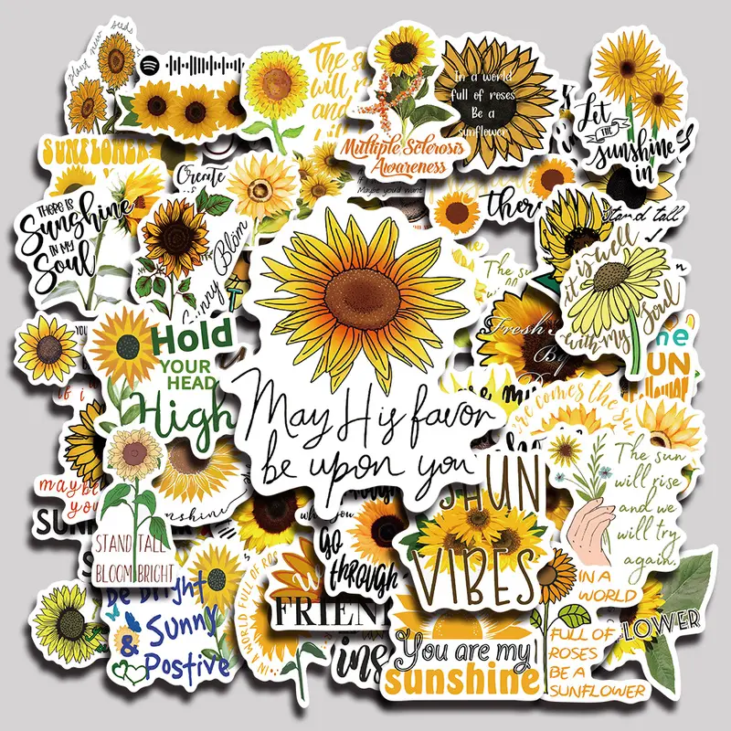 50PCS Sunflower Aesthetic Vinyl Stickers Pack for Laptop Water Bottle Phone Case Skateboard Journal Scrapbook DIY Decoration
