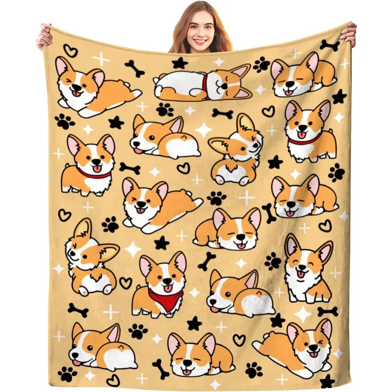 Cute Corgi Blanket Bedding Soft Lightweight Flannel Throw Blankets for Kids Adults Bedroom Living Room Sofa Gifts 50"X40"