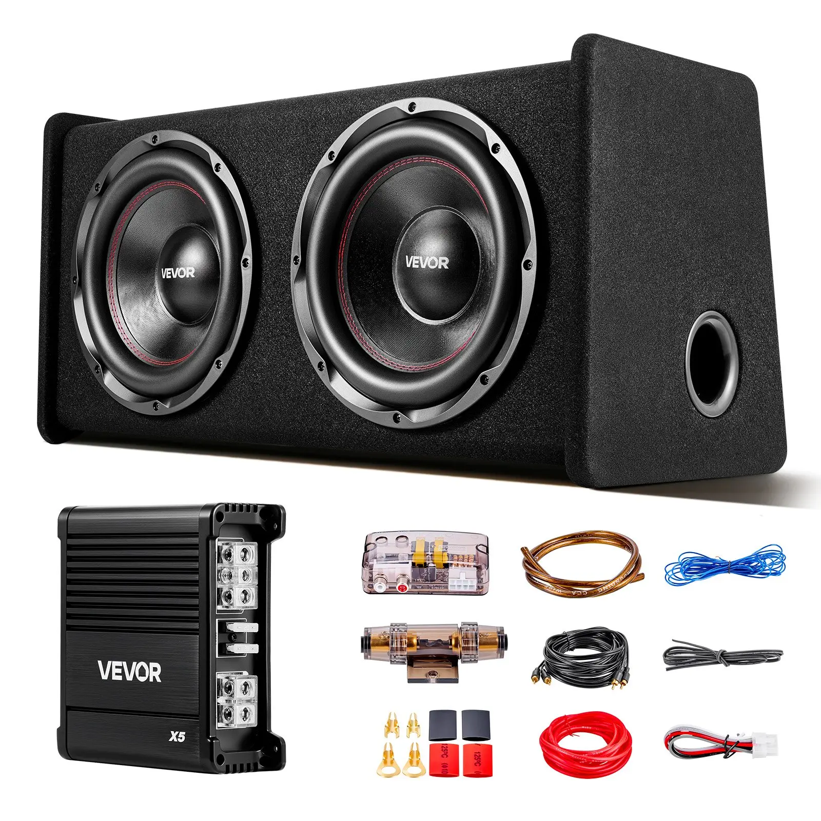 【DealsForYouDays】VEVOR Subwoofer Bass Package, 12 in, 490W RMS, Dual Car Audio Subwoofer and Amp Package, with Loaded Enclosure, Separate Amplifier, and Wiring Kit, for Various Vehicles Trunks, Car Audio Systems