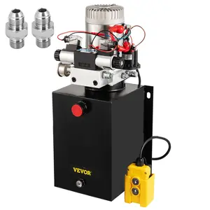 VEVOR Hydraulic Power Unit 12 Volt Dump Trailer Hydraulic Pump Double Acting 12 Quart Hydraulic Pump Electric Hydraulic Cylinder Pump with Brass Pressure Gauge for Dump Trailer Lift Gates Trucker