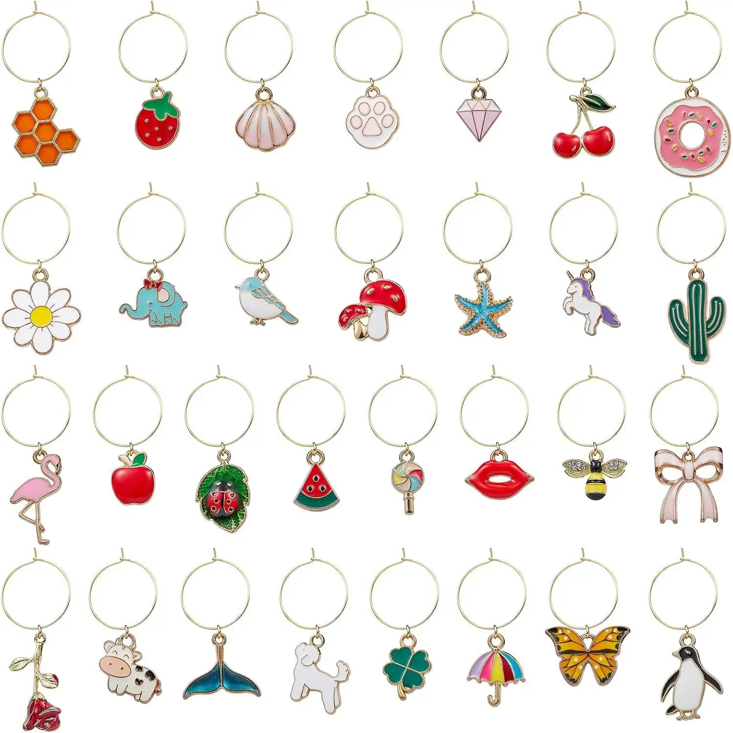 9-30 Pcs Wine Glass Charms for Stem Glasses, Drink Glass Tags for Cocktail Tasting Party Favors Supplies