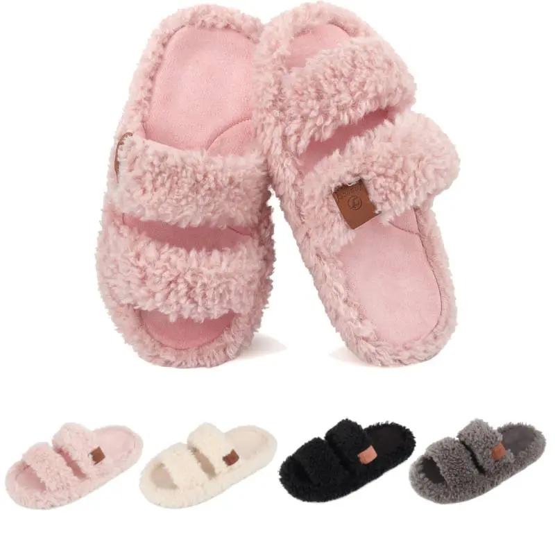 LUYOO Women's Fuzzy Open Toe Slippers Comfy Soft Memory Foam Indoor House Shoes Flipflop Footwear Rubber Stylish
