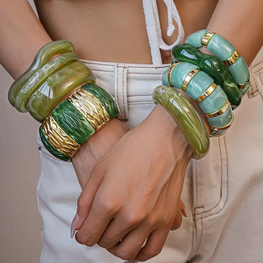 Vintage Acrylic Cuff Bracelet Irregular Geometric Wide Bangles for Women Men Smudge Open Bracelets Party Jewelry New Gifts