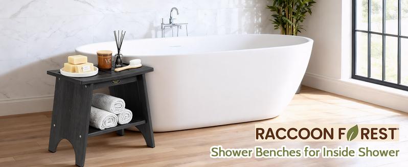 Shower Benches for Inside Shower to Sit On, Shower Stool for Shaving Legs, 500lbs Shower Chair With-Efficient Shelf, Waterproof Shower Seat for Spa, Indoor or Use(Black)