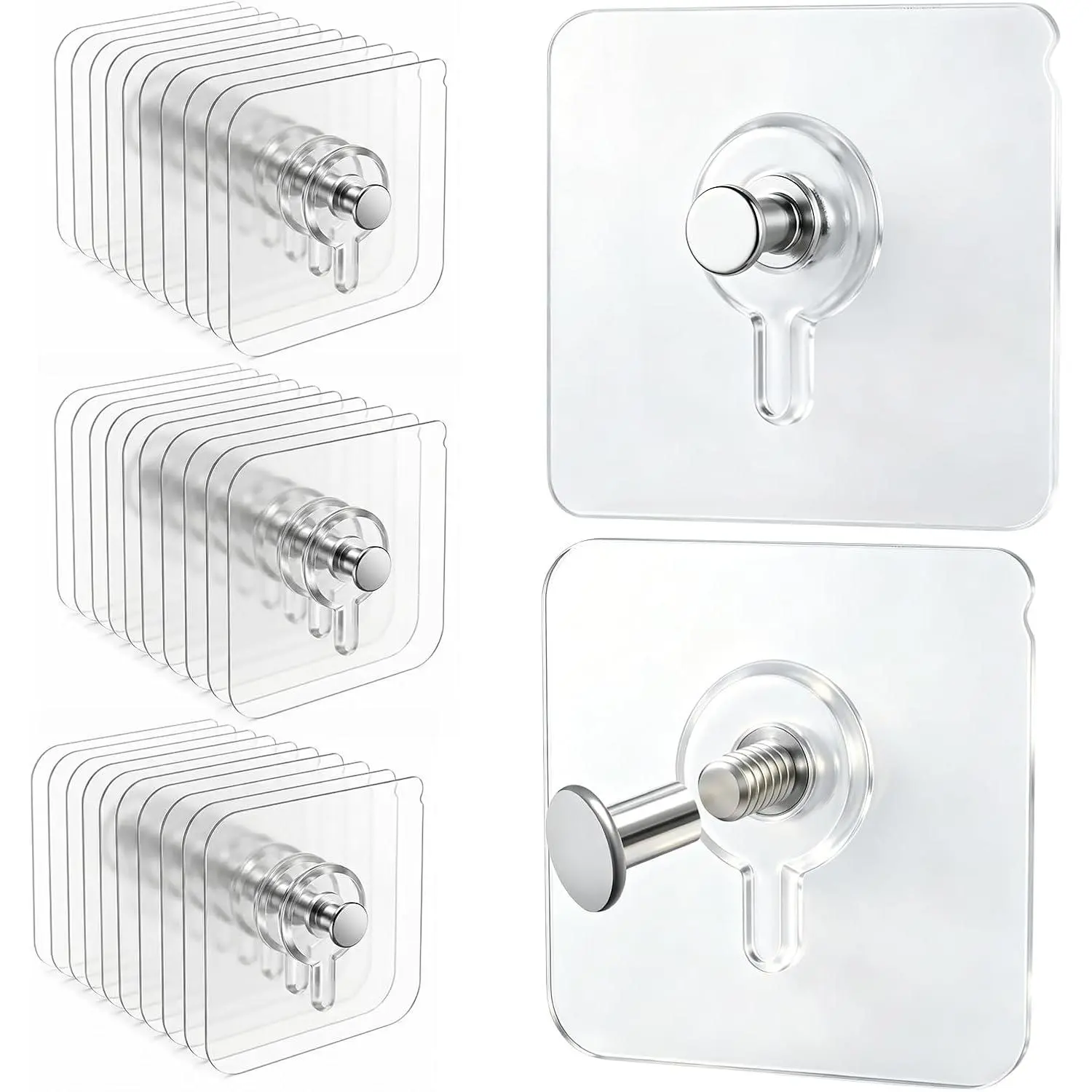 30 Pack Adhesive Picture Hangers, No-Drill Wall Hooks | Clear Self-adhesive Picture Hooks with Metal Pins, Up to 22 lb Max Load for Smooth Tile, Glass, Marble and Finished