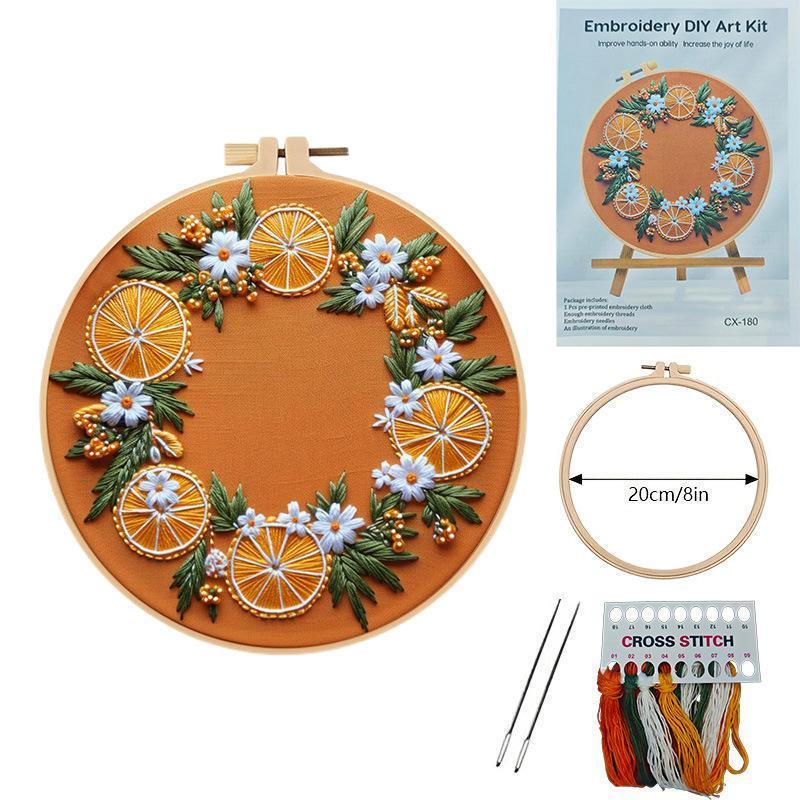 Fruit Pattern Embroidery Kit DIY Stitching Materials Set English Stitch Guide Handmade Needlework Craft Project for Beginners Home Decoration Art Supplies