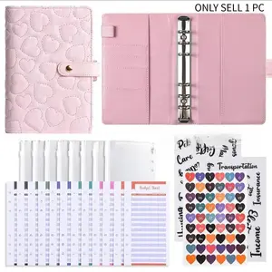 Aesthetic Macaron Heart A6 Loose Leaf Cash Budget Notebook Detachable Outer Cover Refillable Ring Binder Financial Planning Diary Personal Money Management Planner Monthly Budget Planner