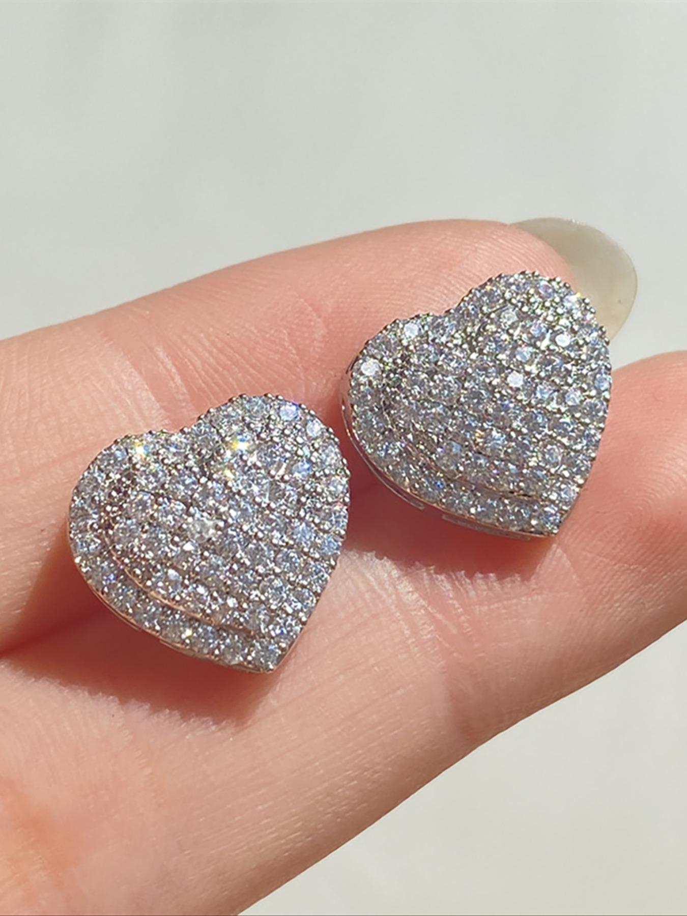 Elegant Heart Shaped Stud Earrings, Luxury Rhinestone Decor Stud Earrings, Fashion Matching Jewelry Accessories for Women, Rhinestone Decorated Bling, Studs Earrings