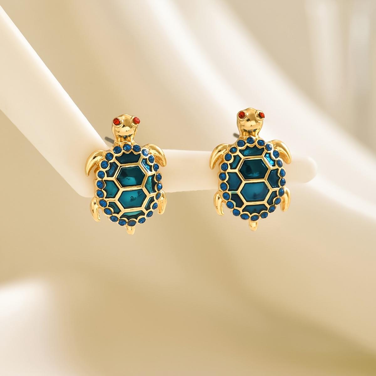 Elegant Adorable Turtle Earrings | Colorful Sparkling Rhinestone Bohemian Turtle Studs, Fashion Jewelry for Parties, Proms, Music Festivals & Holiday Celebrations