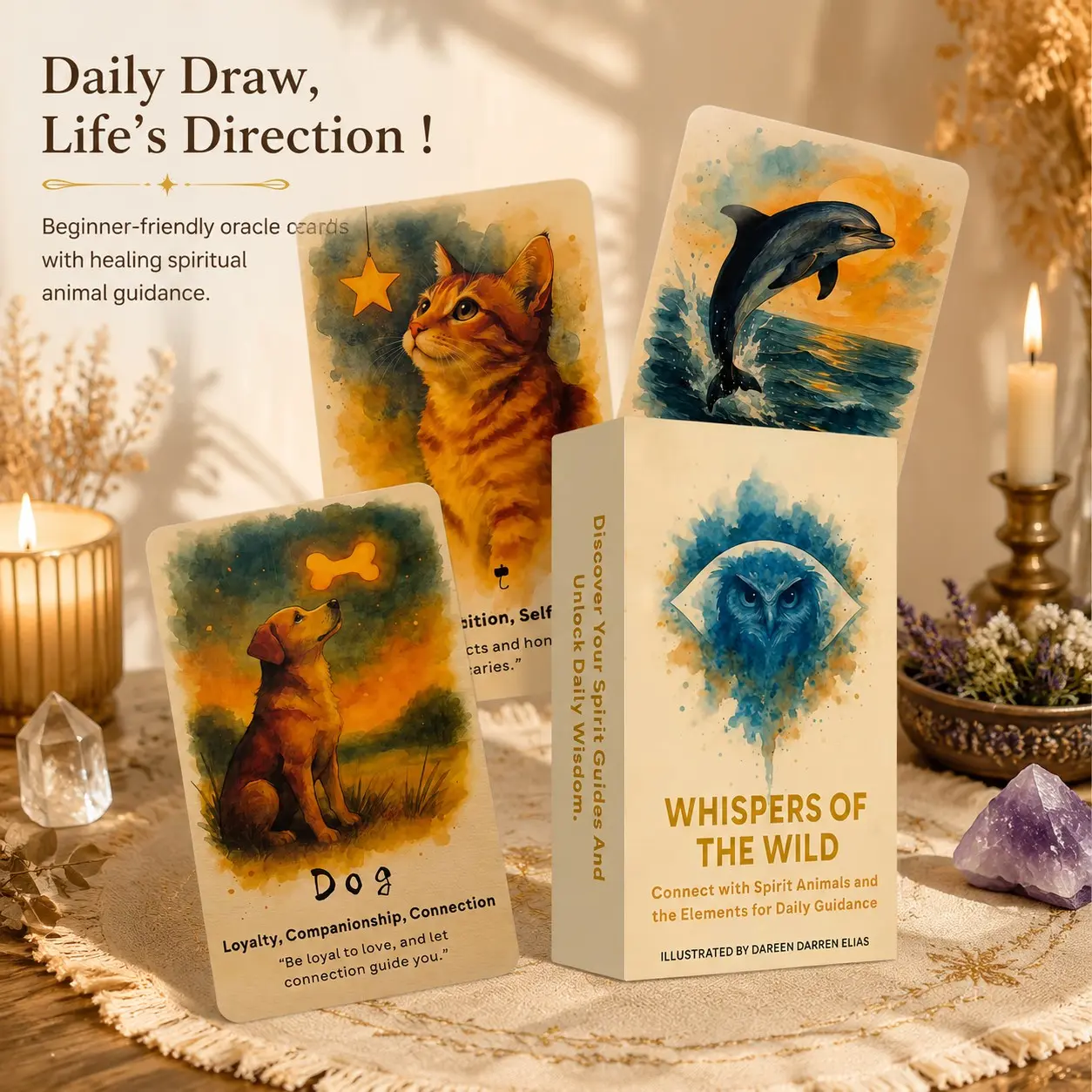English Version Wild Whisper Oracle Cards, 78 Spiritual Animal Tarot Cards, Divination Tool, Daily Wisdom Cards, Beginner-Friendly, Healing Spiritual Animal Guidance, Daily Insights, Healing Gift