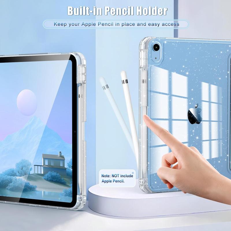 Shiny Clear iPad Case | Glitter Back Cover with Pencil Holder for iPad 10th & 11th Gen