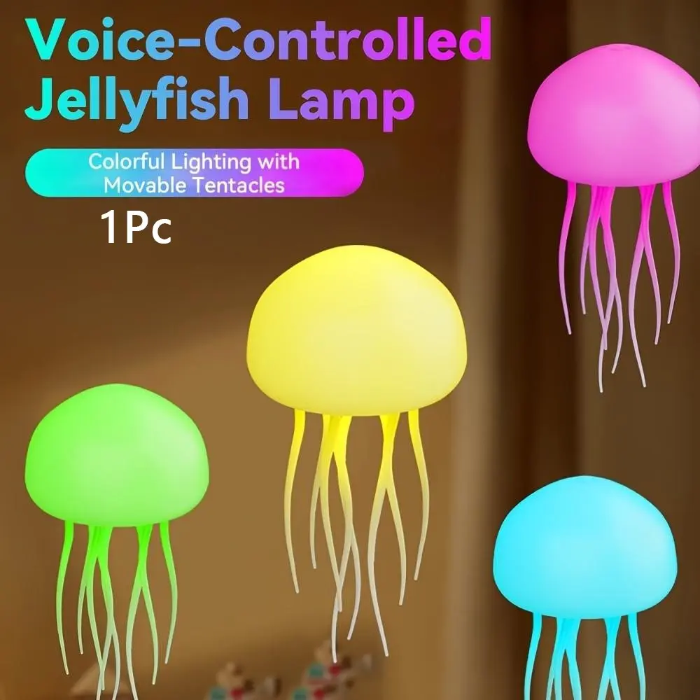 1pc LED Floating Jellyfish Table Lamp,jellyfish light,jelly fish lamp,RGB Gradient, Voice And Button Control, Suspended, Sound Activated, Rechargeable, USB Dual Power, Reusable,Color Changing Environment Light, Used for Home Decoration, Birthday Gifts