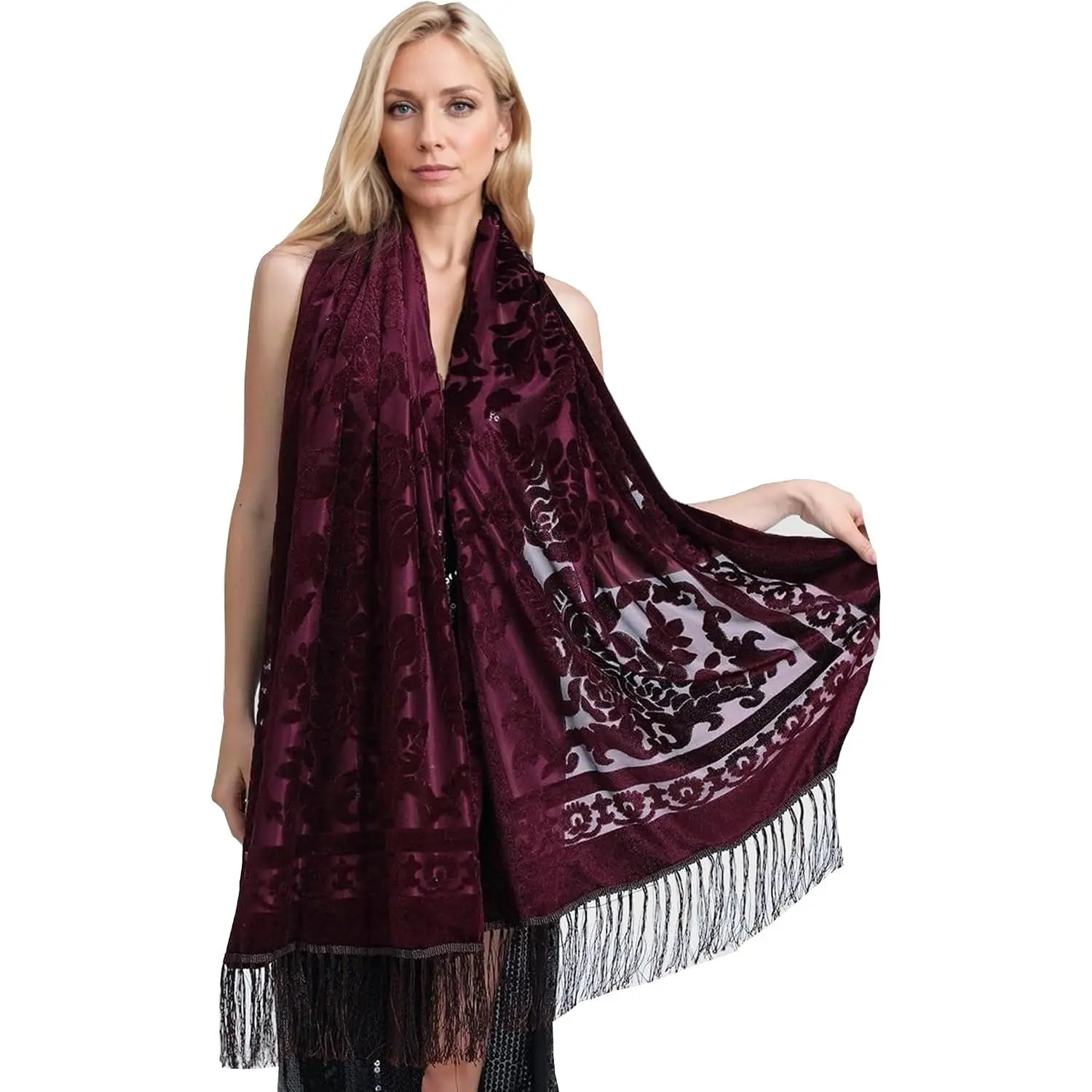 Peacock  Shawl with Fringe Beaded Shawl for Women Peacock scarf  Beading Indian Wraps for wome Tassel