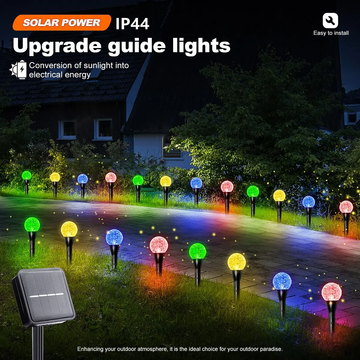 Solar Bubble Ball Path Light, 8 Modes RGB String Lights, Solar Pathway Lights, Outdoor Garden Park Decor, Rechargeable, Party Camping Decoration