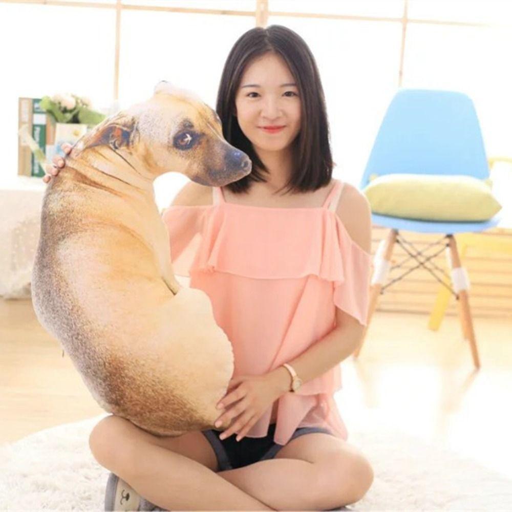 3D Lifelike Animal Cute Bend Dog Printed Throw Pillow Funny Dog Head Cosplay Children Favorite Toy Cushion for Home