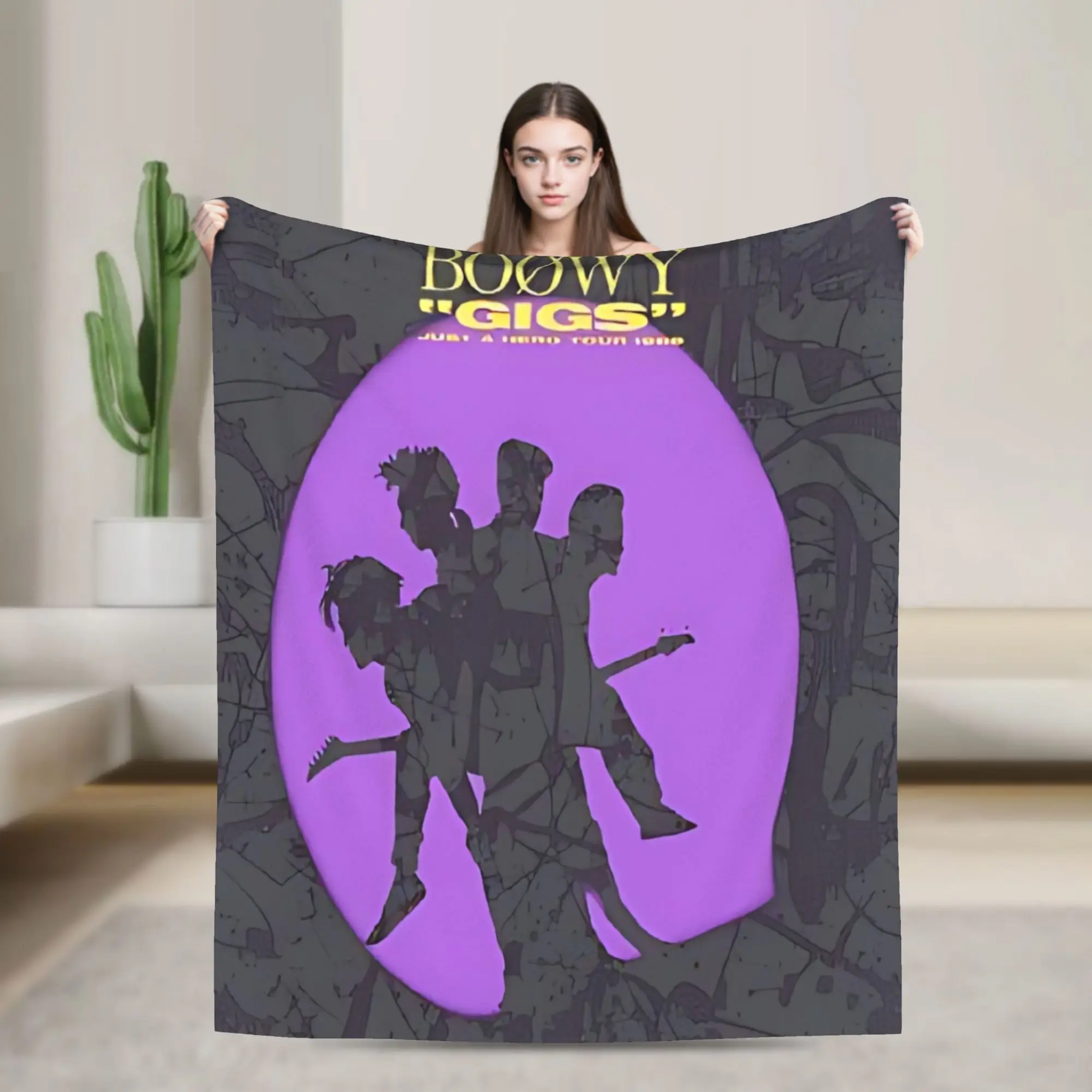 BOOWY Gigs Just A Hero Tour 1986 Vintage Retro Anti-Pilling Band Print Flannel Throw Blanket, Japanese Rock Band Silhouette Purple Art Soft Fleece, Multi-Size Indoor Outdoors Fan Decor Gift