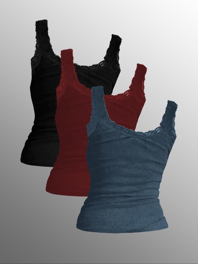 Women's Contrast Lace Tank Top, Casual Comfy Breathable Sleeveless Top, Ladies Clothing for All Seasons