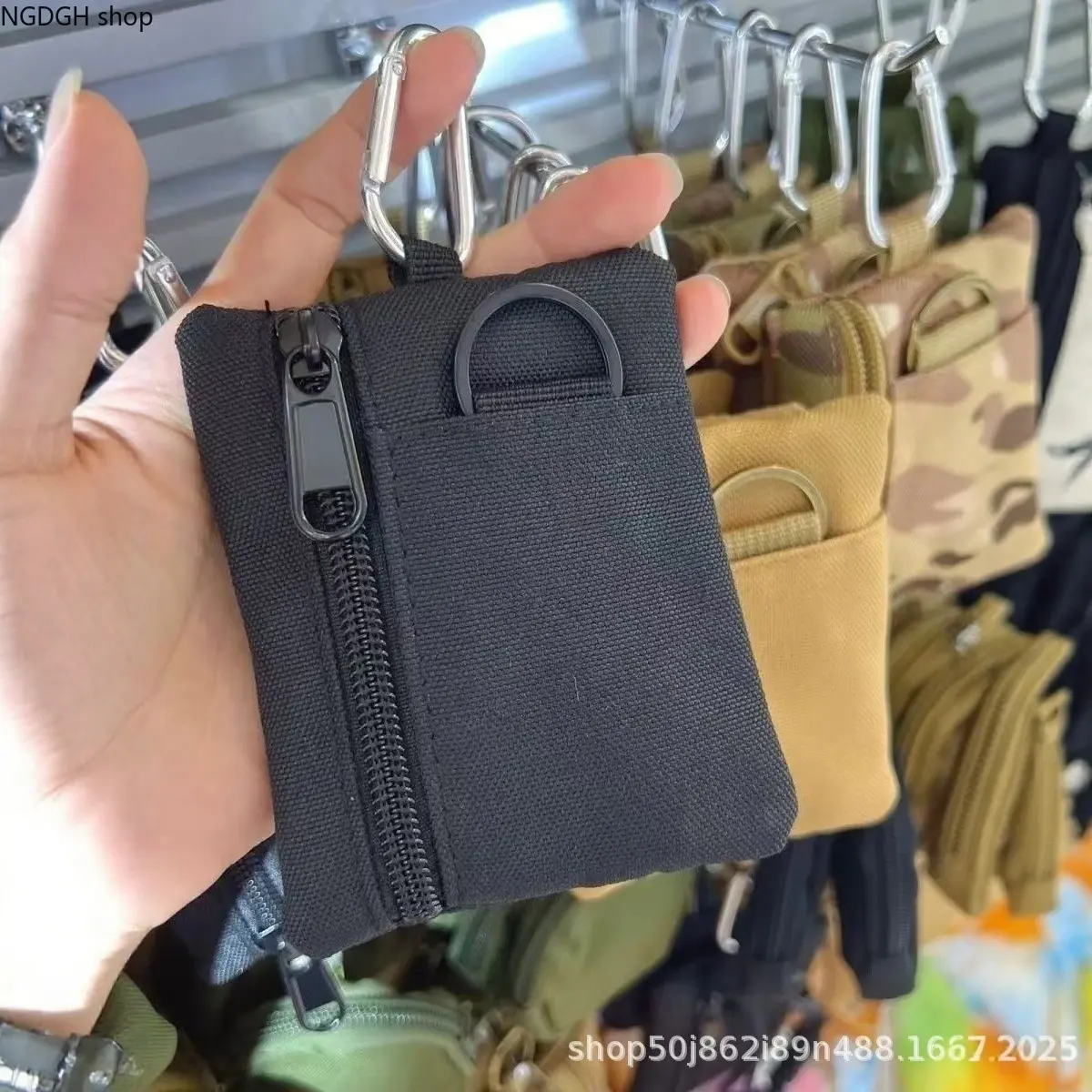 Canvas Keychain Pouch, Cute Mini Zippered Card Holder with Carabiner for Men and Women, Everyday Carry, Cute Look