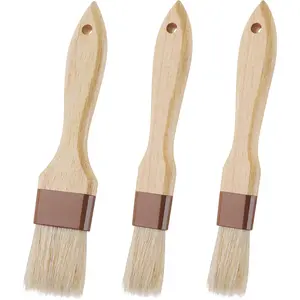 3 Pcs Pastry Brush, Natural Bristle Basting Brush, Cooking Brush, Food Brush, Butter Brush, Baster Brush, BBQ Brushes for Sauce, Kitchen Baking Brushes for Oil, Grilling, Marinade