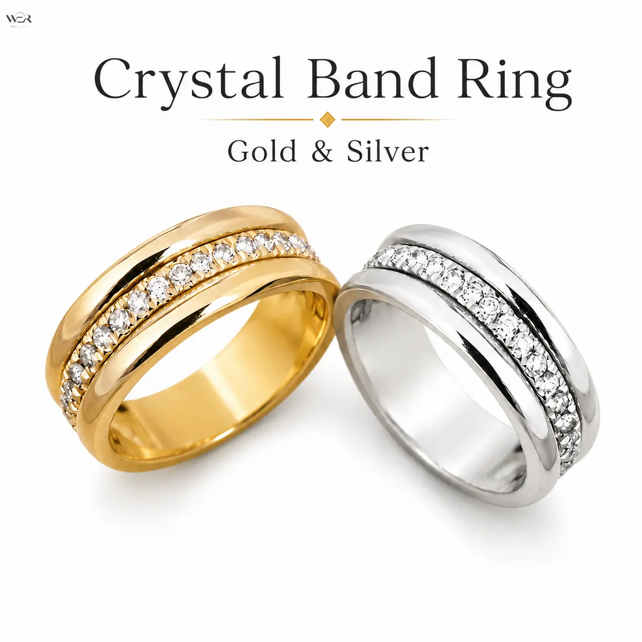 Eternity Paved Cubic Zirconia Stainless Steel Band Ring, Two-Tone Gold Silver 6mm Wide Stackable Wedding Promise Band, US Size 5-11 Size Chart, Small Birthday Holiday Gift for Women