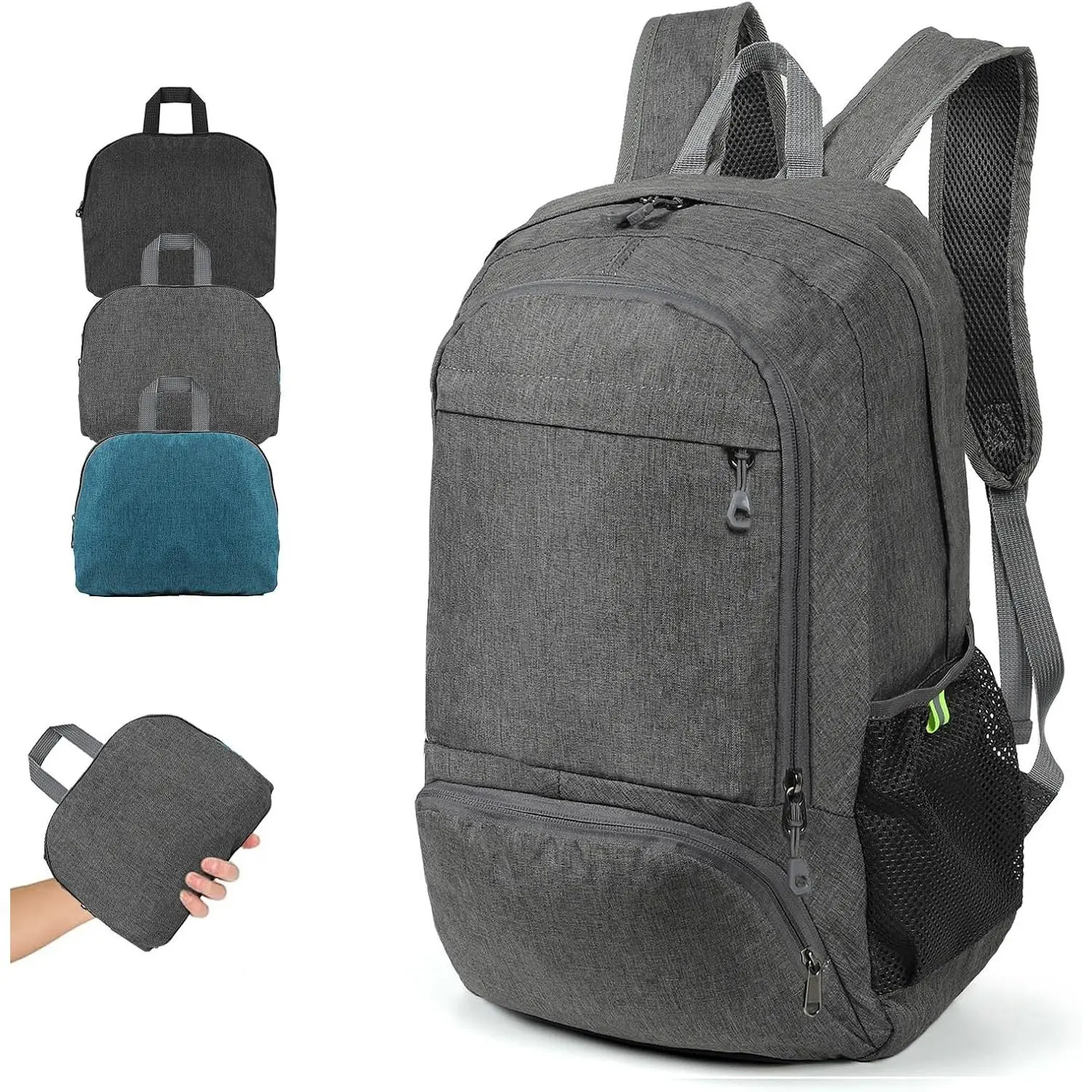 Ultra Lightweight Packable Backpack 25L - Foldable Hiking Daypack for Travel, Compact Pocket Gym Sack & City Commuting Gear - Gray