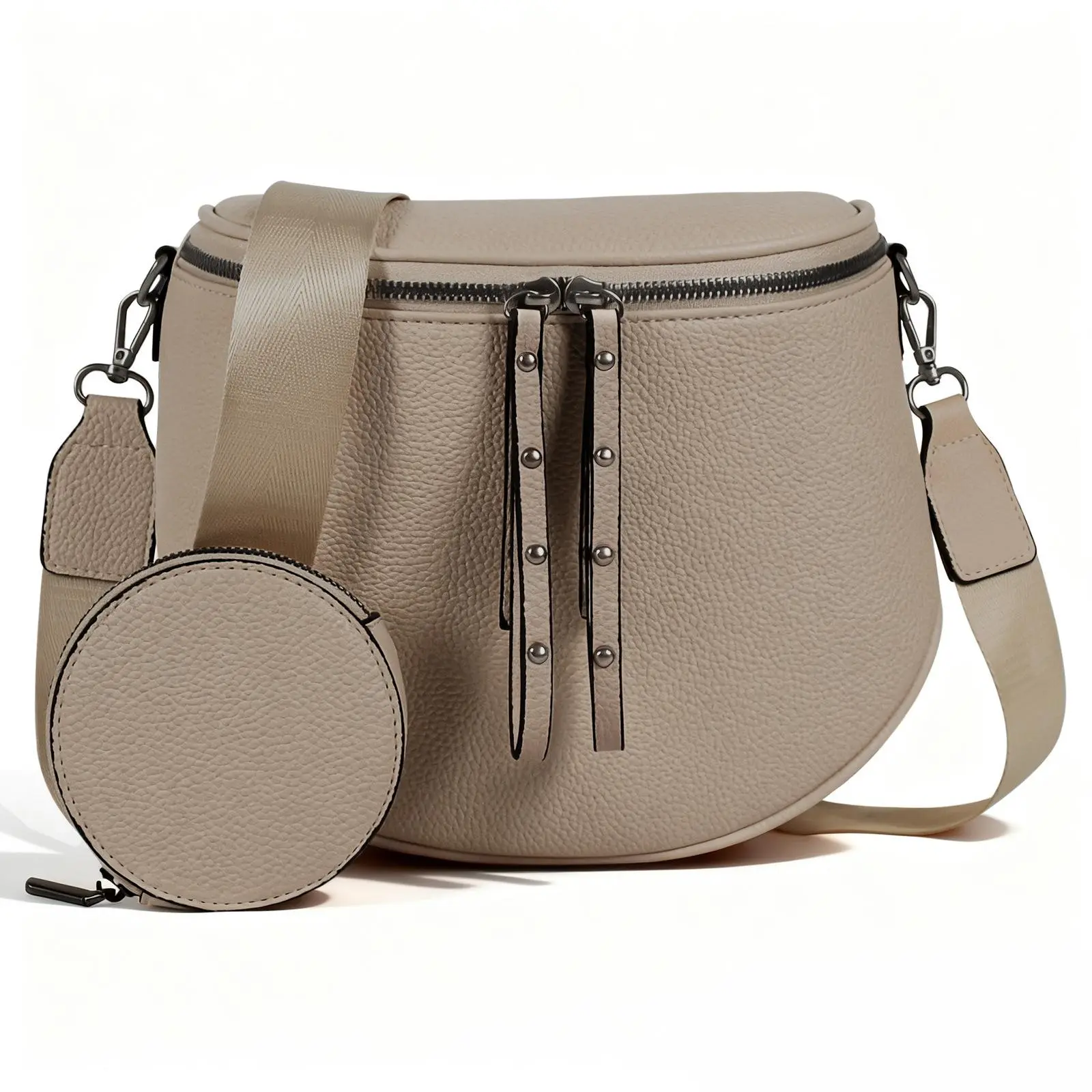 Women's Convertible Crossbody Bag, Large Casual Bum Bag in Plain Sturdy Fabric with Coin Purse, Adjustable Strap for Work & Party