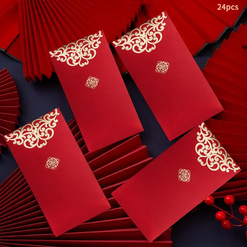 24pcs High-Quality Floral Pattern Envelopes, Lucky Envelope Pack, Ideal for Christmas, New Year, Special Occasions, Cash and Good Luck Gift Wrapping