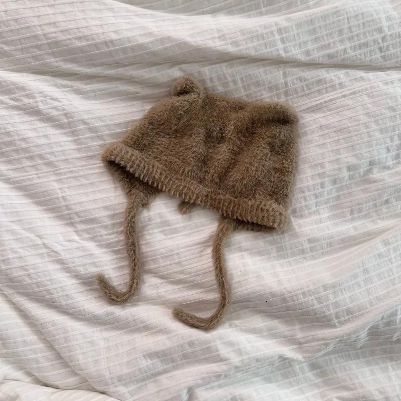 Cute Cat's Ears Women's Winter Fashion Warm Lace Up Hats,Wind Proof Ear Protection Suitable Daily Activities,walks and Shopping