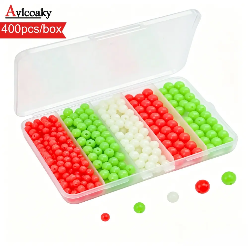 Avlcoaky 400pcs/box 400Pcs/Box Fishing Beads Glowing in Dark, Mixed Colors & Sizes Round Spacer Beads, Soft Hard Lure Rig Making Beads for Saltwater Freshwater