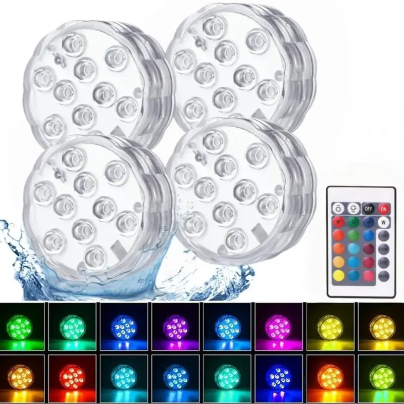 4pcs Waterproof Remote Control LED Underwater Lights, 16 Colors RGB Pool Fish Tank Decor, Party Bath Outdoor Landscape Lights, Garden Accessories