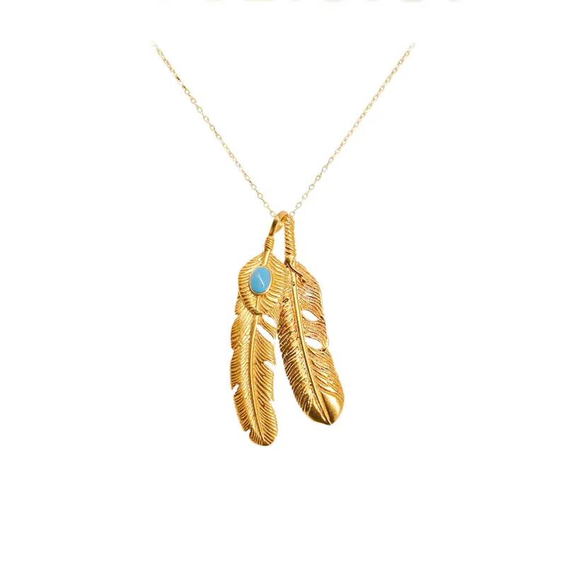 24k Gold Costume Jewelry Feather Necklace - Personalized Mother-Daughter Fashion Accessory