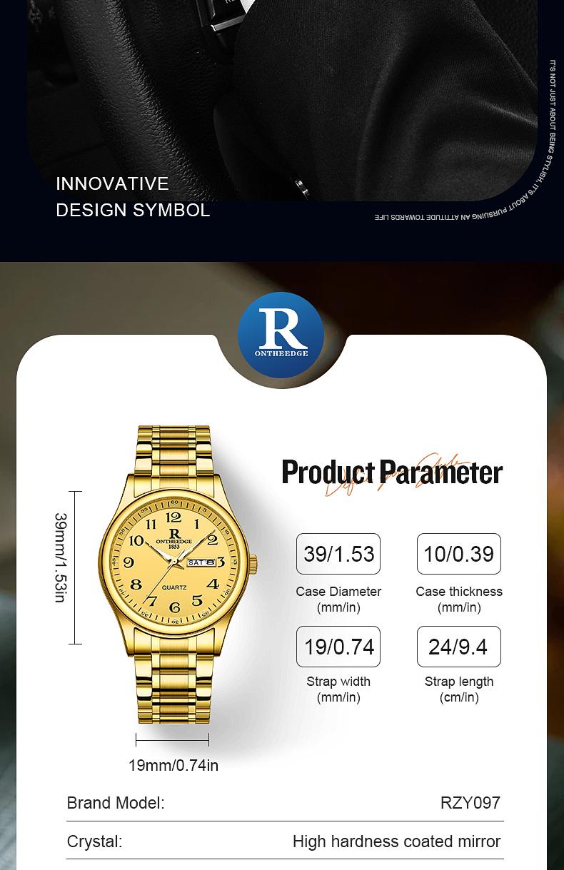 His & Hers Luxury Gold Quartz Watch Set for Senior Couples - Easy Read Large Dial, Day Date Display, Stainless Steel Band, Comfortable Casual Wristwatch, Perfect Retirement Anniversary Gift for Parents