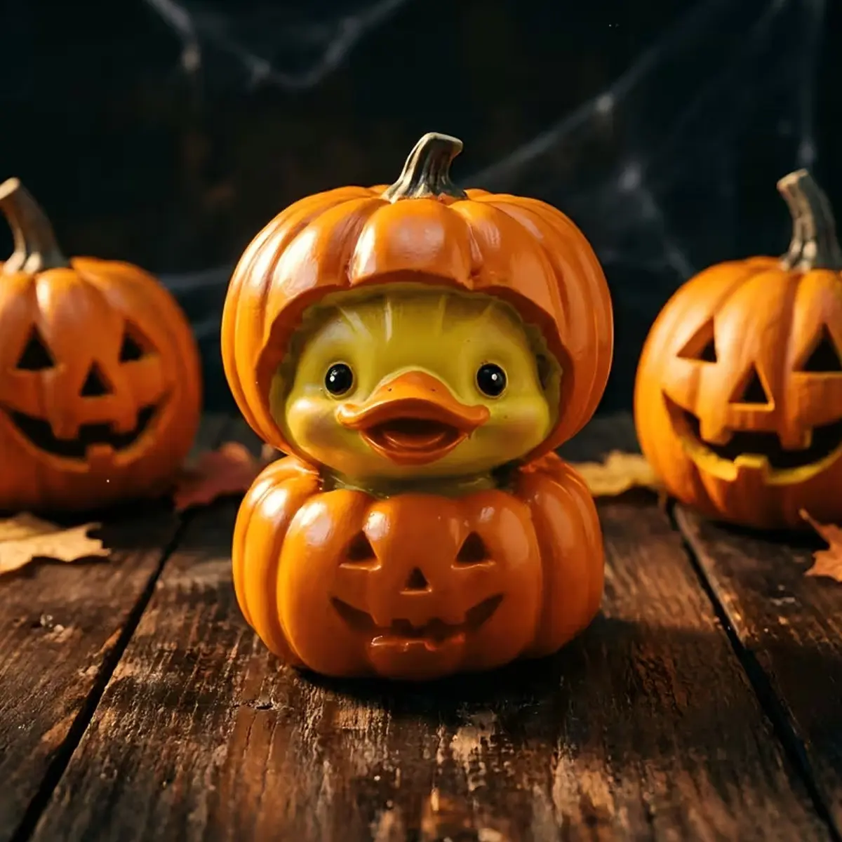 Halloween Pumpkin Duck Resin Ornament, Cute Desktop Decoration, Autumn Harvest-Themed Craft Gift, Home, Desk, Window Displays