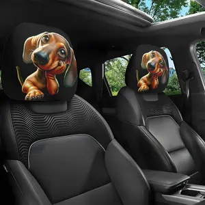 2pcs Cute Dachshund Print  Headrest Covers, All-Weather Comfortable Use for Seat Protection with High Elasticity Design and No Filling. Suitable for Long-Drive Trips, Daily Commuting, Couples' Rides & Halloween Decorations